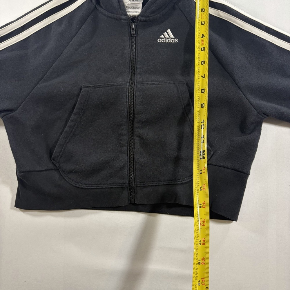 Adidas Youth Girls XS 6/6X Black Full-Zip Hooded Sweatshirt 3-Stripe - Picture 3 of 7